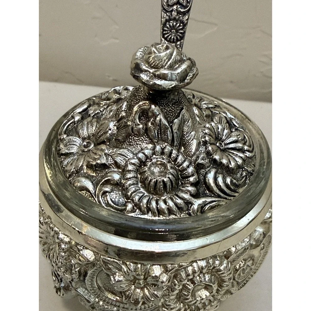 Harrison Fisher Sugar Bowl HF-0917 Silver Plated Floral Sugar/Condiment Repousse
